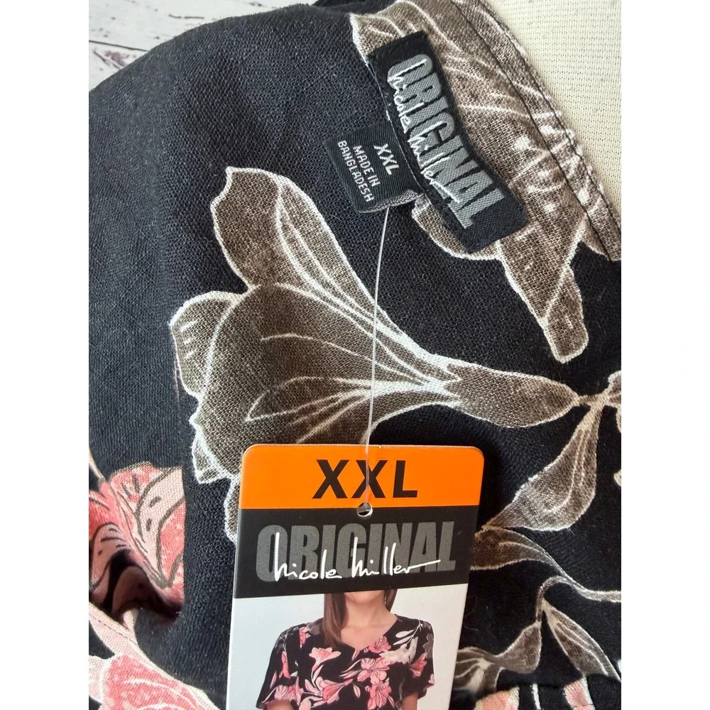 Nicole Miller Floral Shift Dress XXL NWT 2XL Plus Size Linen V-Neck Short Sleeve